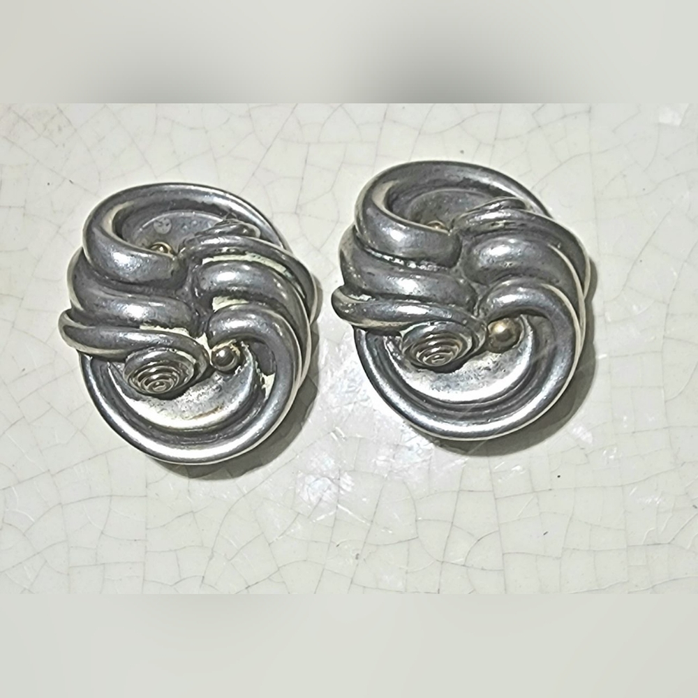 OOAK 1980s Avant-garde high art deco abstract silver clip on earrings